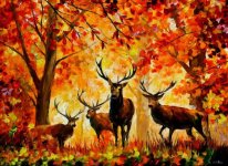 autumn fall painting wallpaper leonid afremov deers.jpg