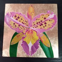 Cattleya orchid, 12x12, oils and gold-leaf on wood
