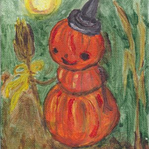 Pumpkin Witch Person Vintage style Halloween