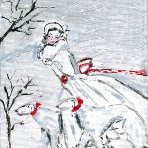 Woman in White with Borzoi Dogs