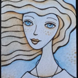 Light blue, tan and white ATCs
