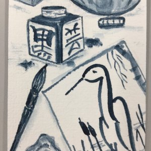 sumi-e crane