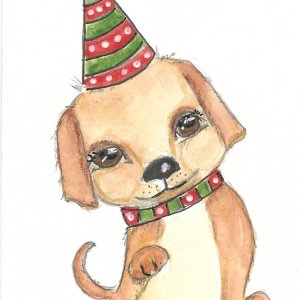 Little Dog with Red and Green Hat