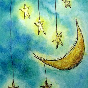 moon and stars watercolor
