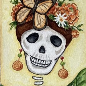 Skull Lady with Monarch Butterfly
