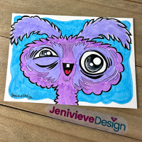 TRADED - A purple fluff monster who can't wait to go unicycling with you!