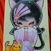 Cat scratch Kokeshi Doll