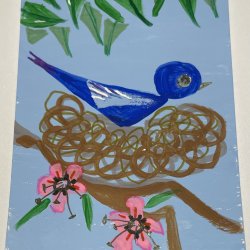 “Abstract Bluebird on Nest”