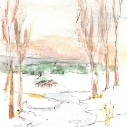 Distant House in Snow