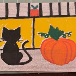 Cat and Pumpkin on Balcony