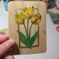 Tulip woodburning on maple veneer