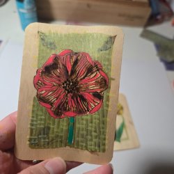 Poppy woodburning on maple veneer