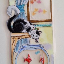 Feline Fishing Fishes with Falling Foliage