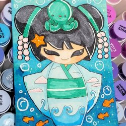 Ocean Kokeshi Doll