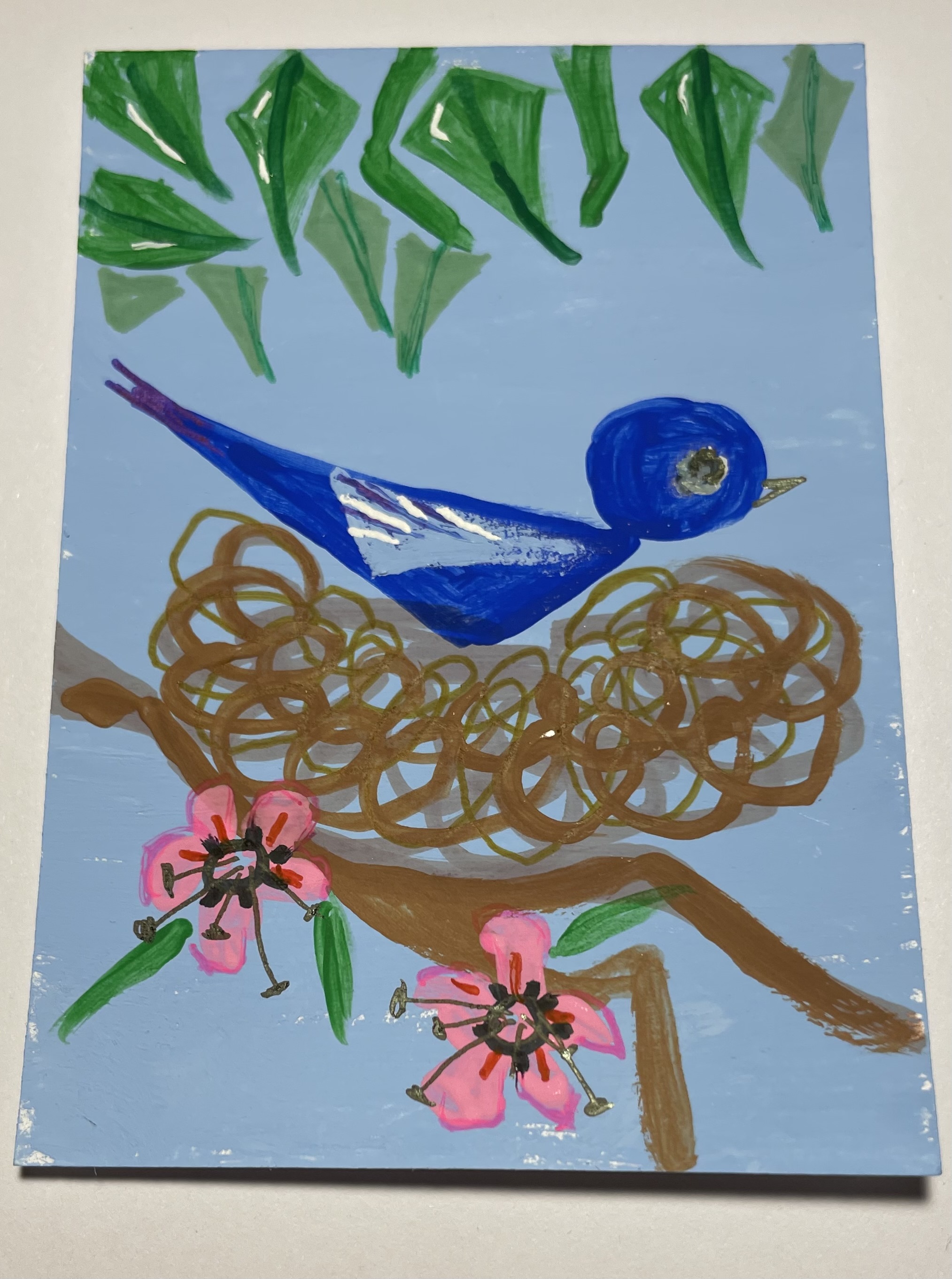 “Abstract Bluebird on Nest”
