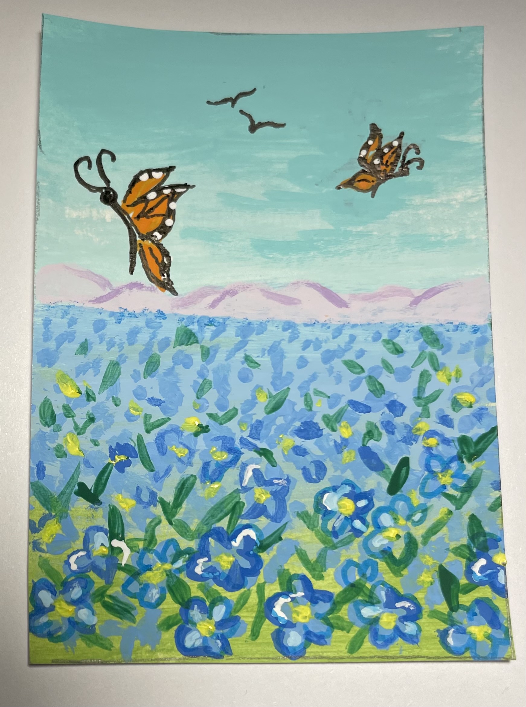 “Butterflies Over Forget-me-Nots”