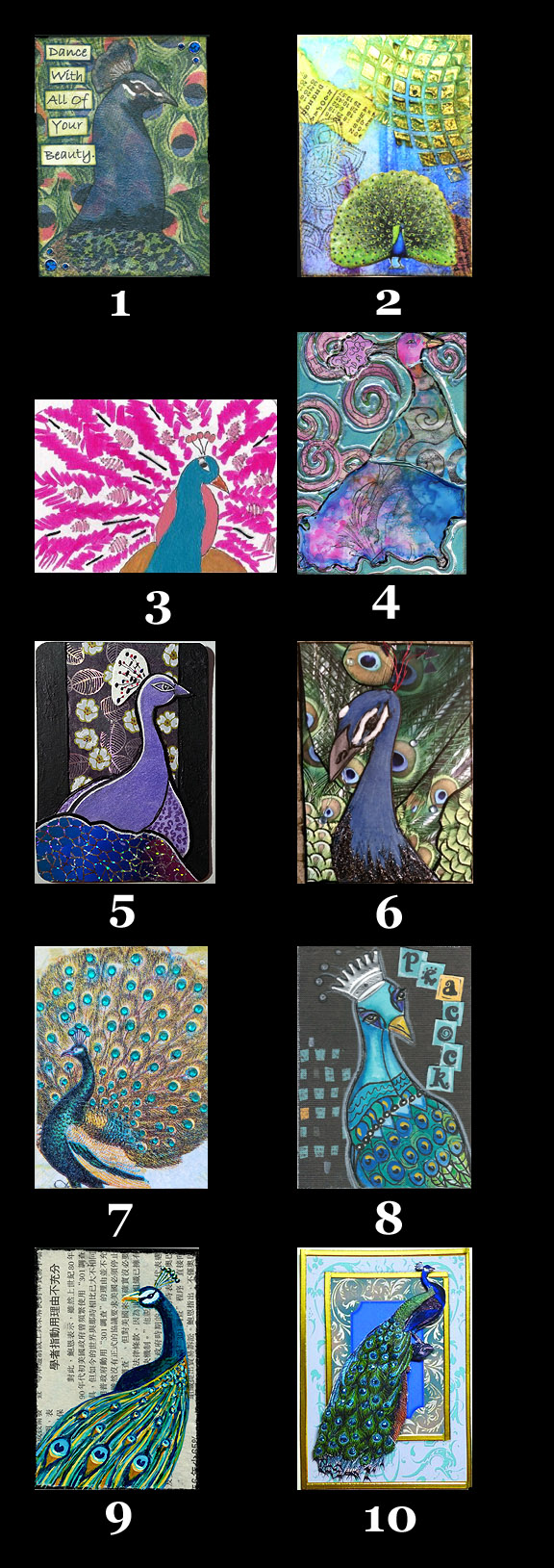 2017 August Monthly ATC Contest - Mixed Media Peacocks