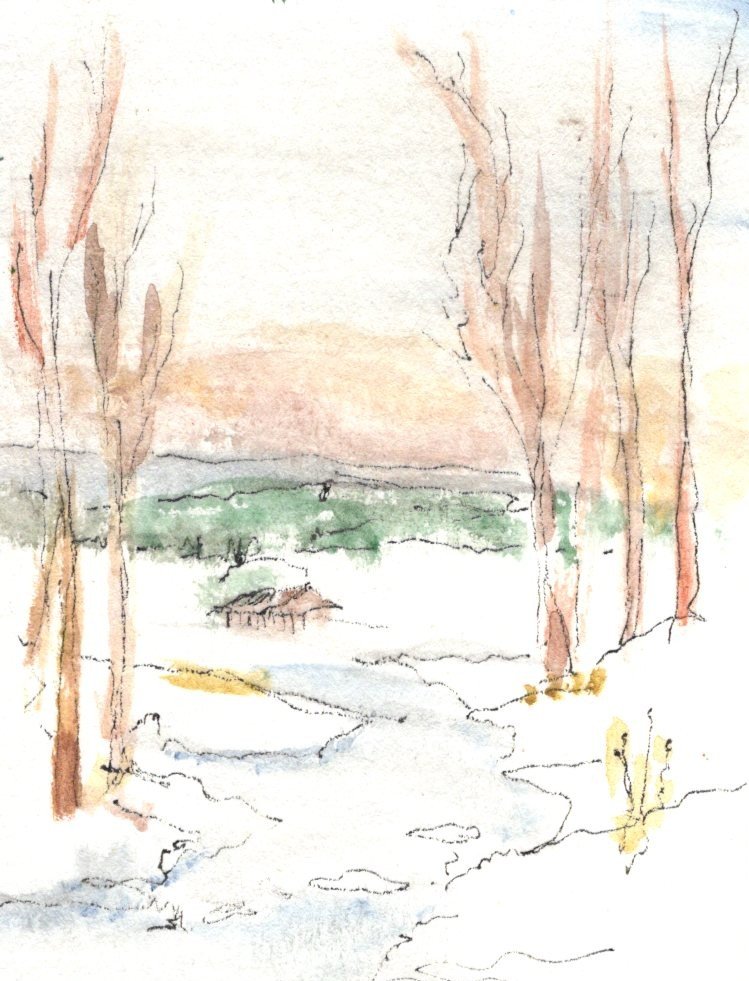 Distant House in Snow