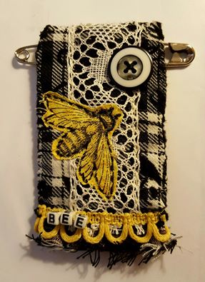 fabric bee pin for Adorn Me! swap