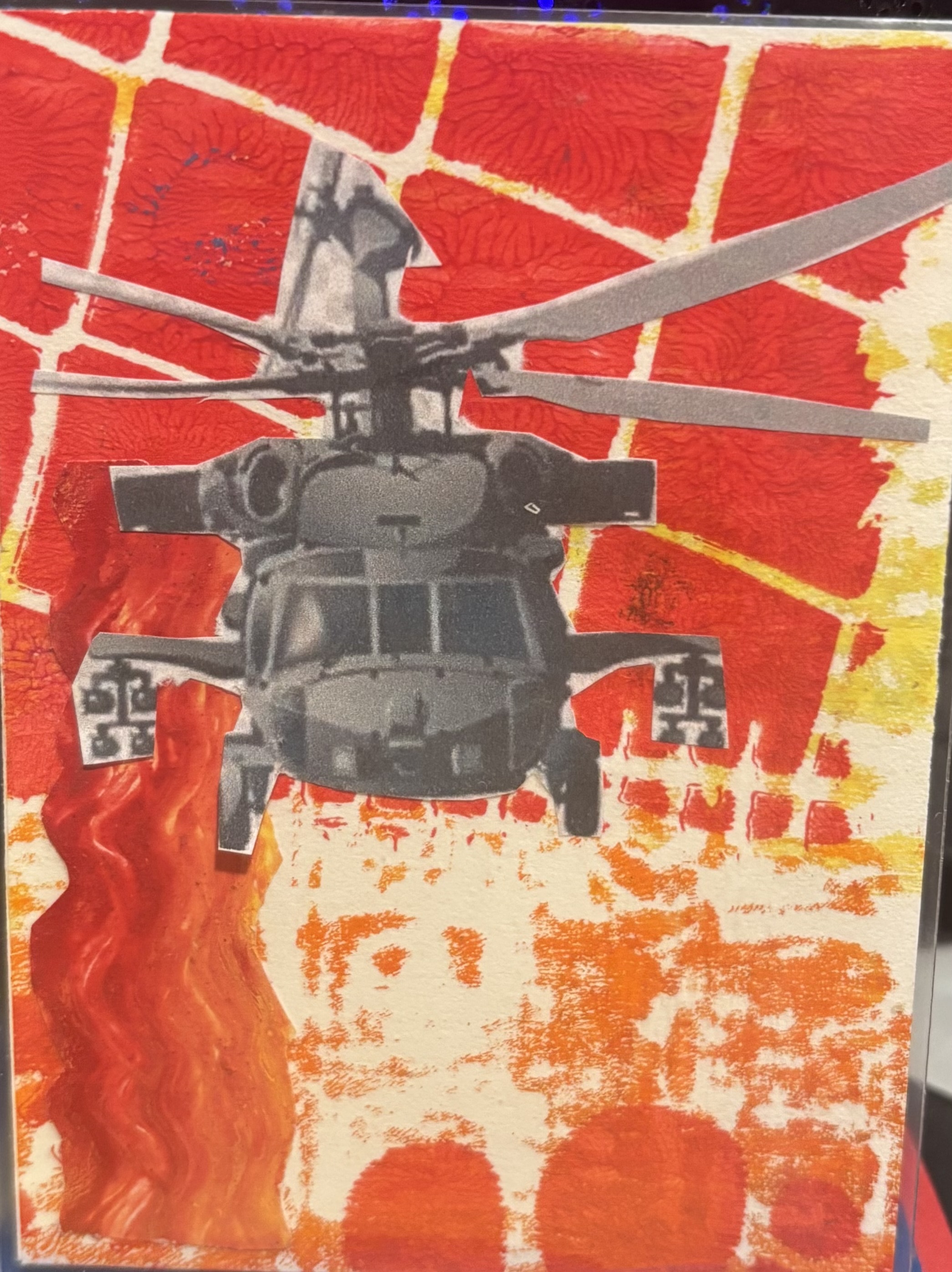 Helicopter flying through fire