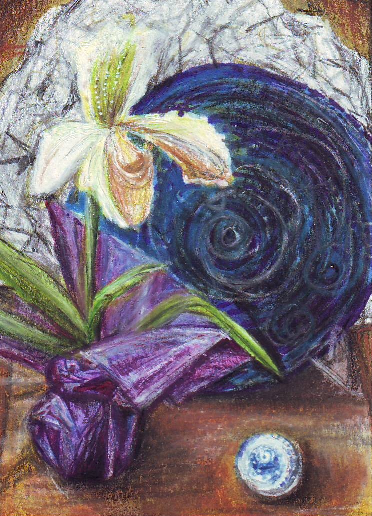 Iris and big blue bowl