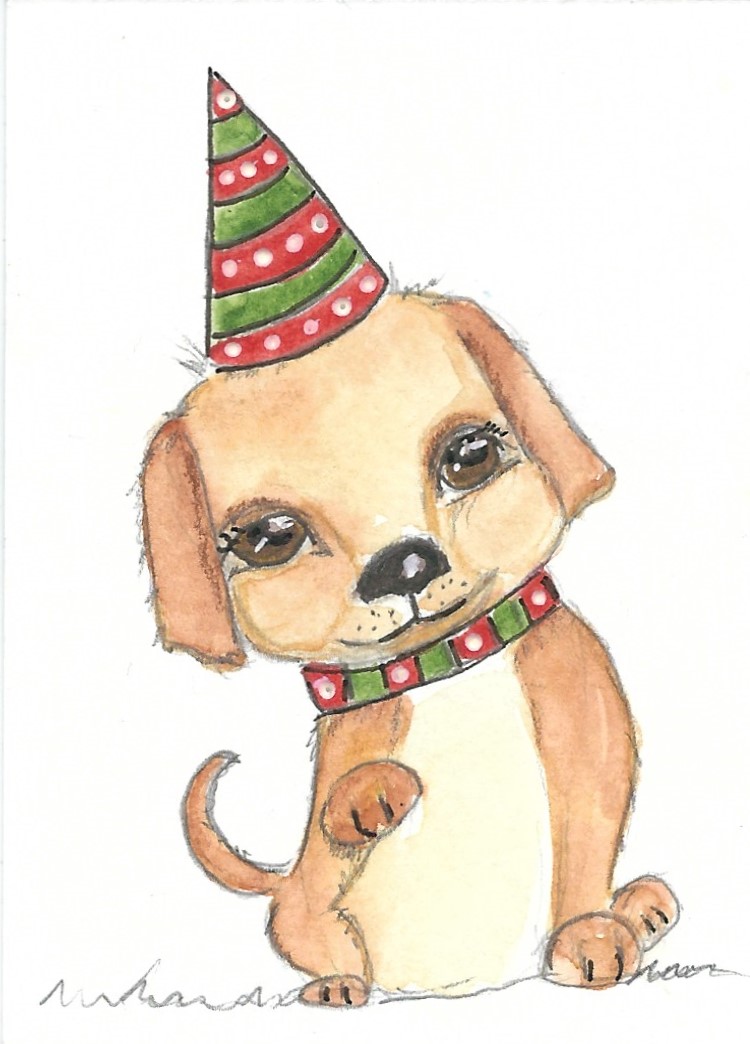 Little Dog with Red and Green Hat