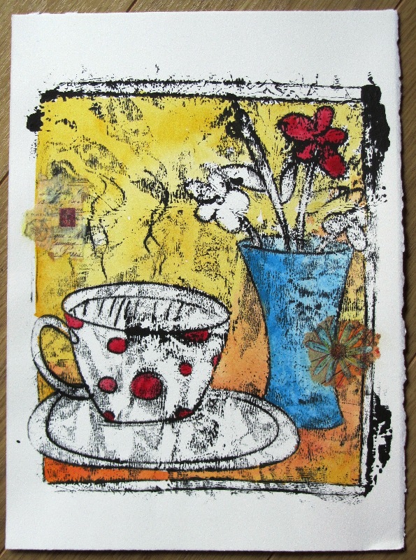 Monoprint with watercolors and collage