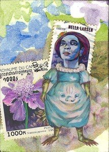 Postage Stamp folks - lavendar flowers