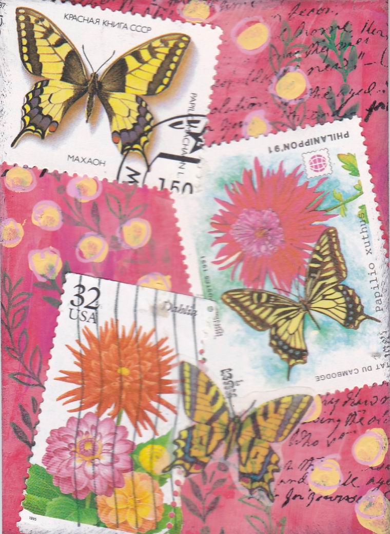 PS ATHON 3 yellow butterflies on pink