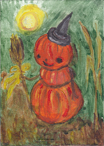 Pumpkin Witch Person Vintage style Halloween