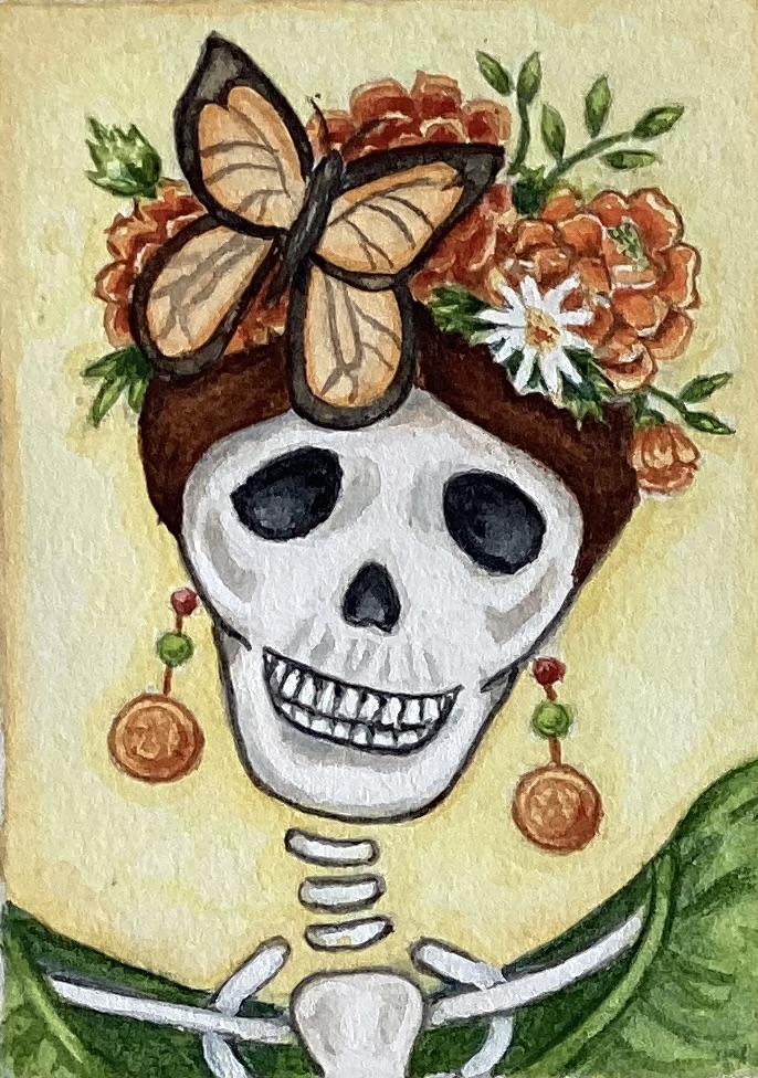 Skull Lady with Monarch Butterfly
