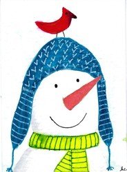 snow person with redbird