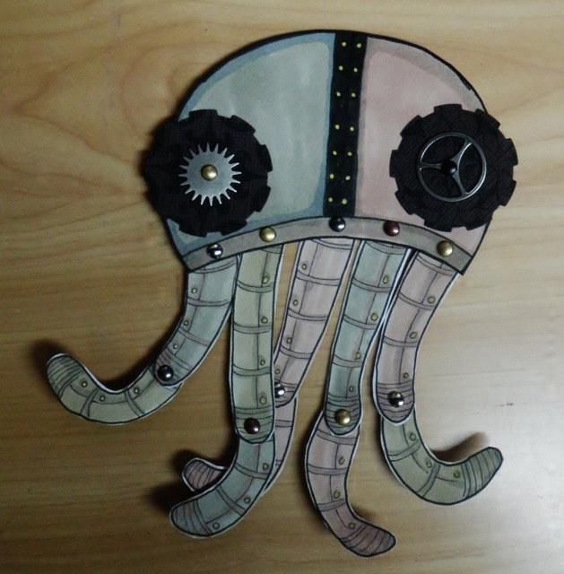 steampunk octo paper art doll