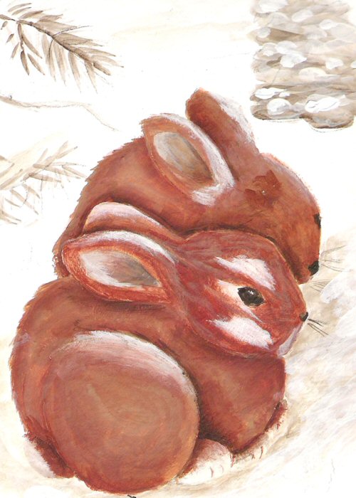 two bunnies in snow